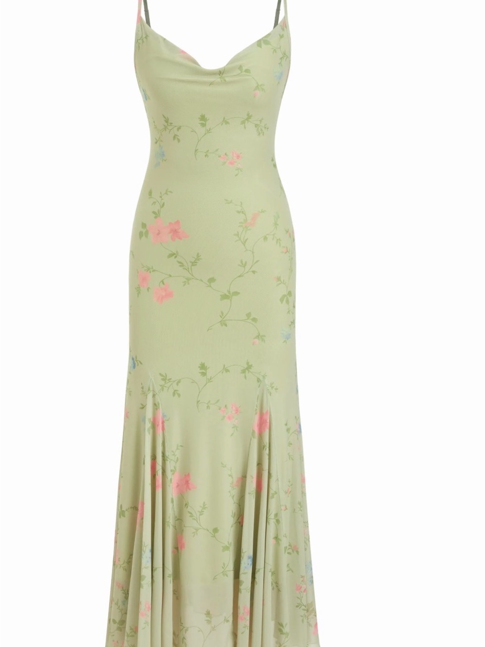 Cider Sage Green Floral Slip Maxi Dress with Pink Accents